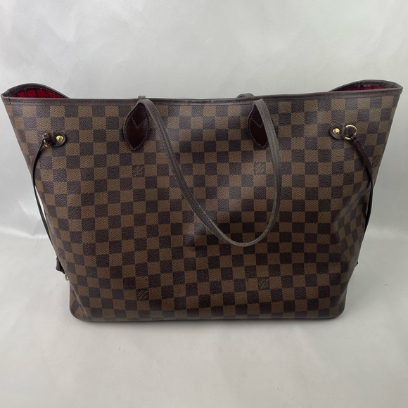 Louis Vuitton Neverfull Damier Ebene Canvas Leather GM Tote Bag Handbag